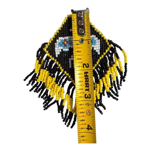 Handcrafted Native American Beaded Medallion Large Thunderbird Design & Fringe - Picture 5 of 5